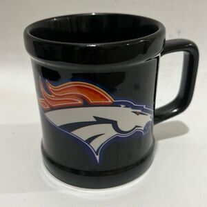 Denver Broncos Black Coffee Mug 8 Oz  3 3/4 Tall 3 1/3 Round Blue Orange White